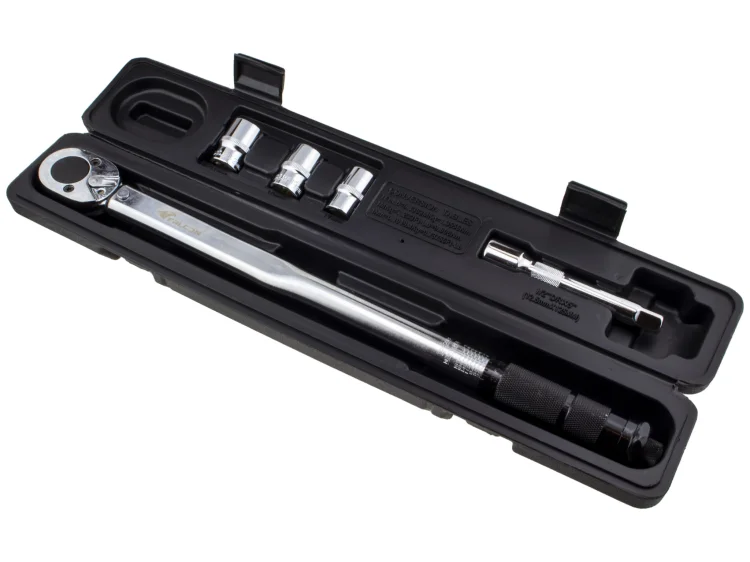 Klucz dynamometryczny 1/2" 28-210 NM z blokadą i nasadkami