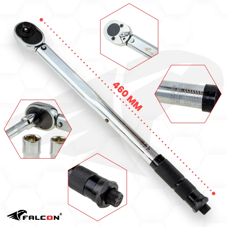 Klucz dynamometryczny 1/2" 28-210 NM z blokadą i nasadkami