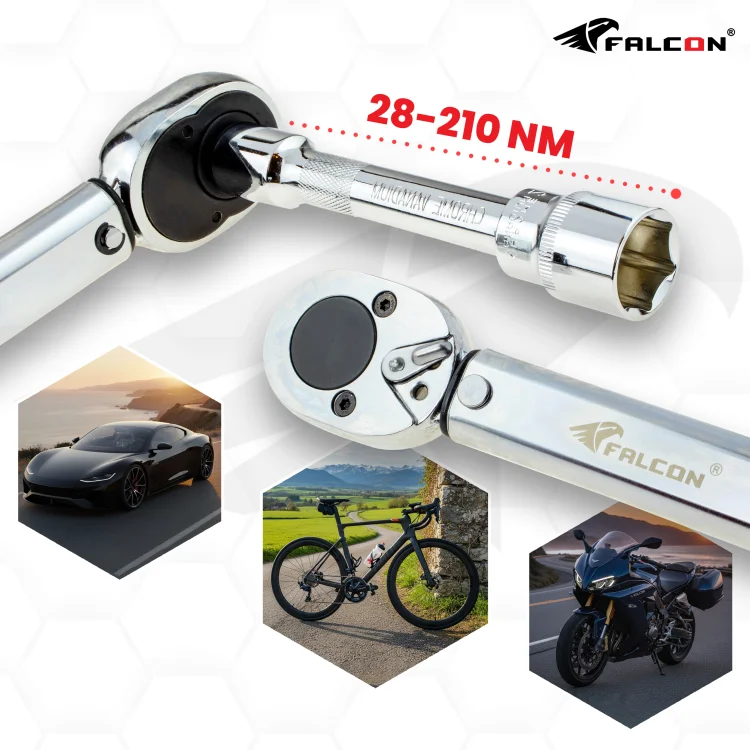 Klucz dynamometryczny 1/2" 28-210 NM z blokadą i nasadkami