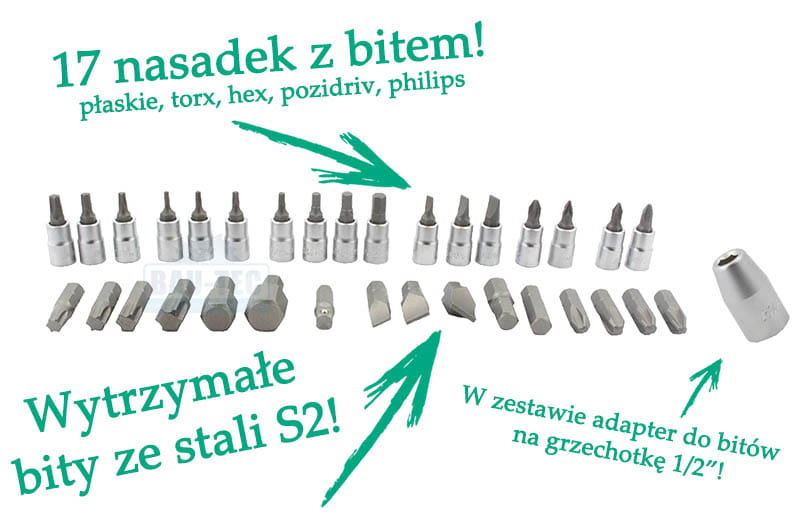 Zestaw kluczy nasadowych 1/2" 1/4" HONITON 94 elementy